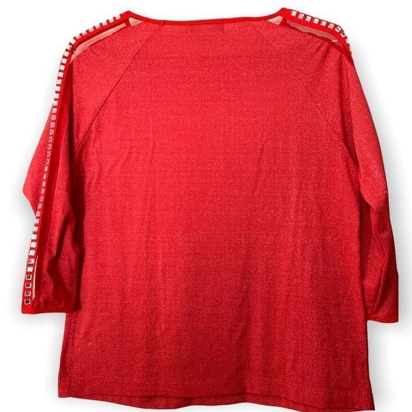 Cathy Daniels Sparkly Red 3/4 Sleeved Top S (A-037) - Picture 2 of 6